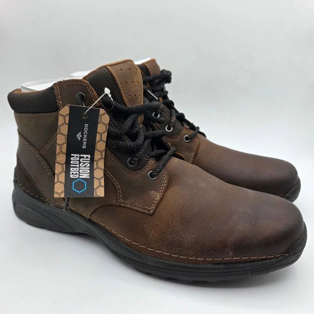 Dockers‎ Hartley Mens Dark Tan Leather Boots Fusion Footbed 90-29572 Size 12 M